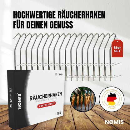 18 piece set of smoking hooks | stainless steel smoking hooks for fish and meat | premium smoking hooks for trout, mackerel, eel | fish smoking hooks | 18x21cm | smoker, smoking chips accessory.