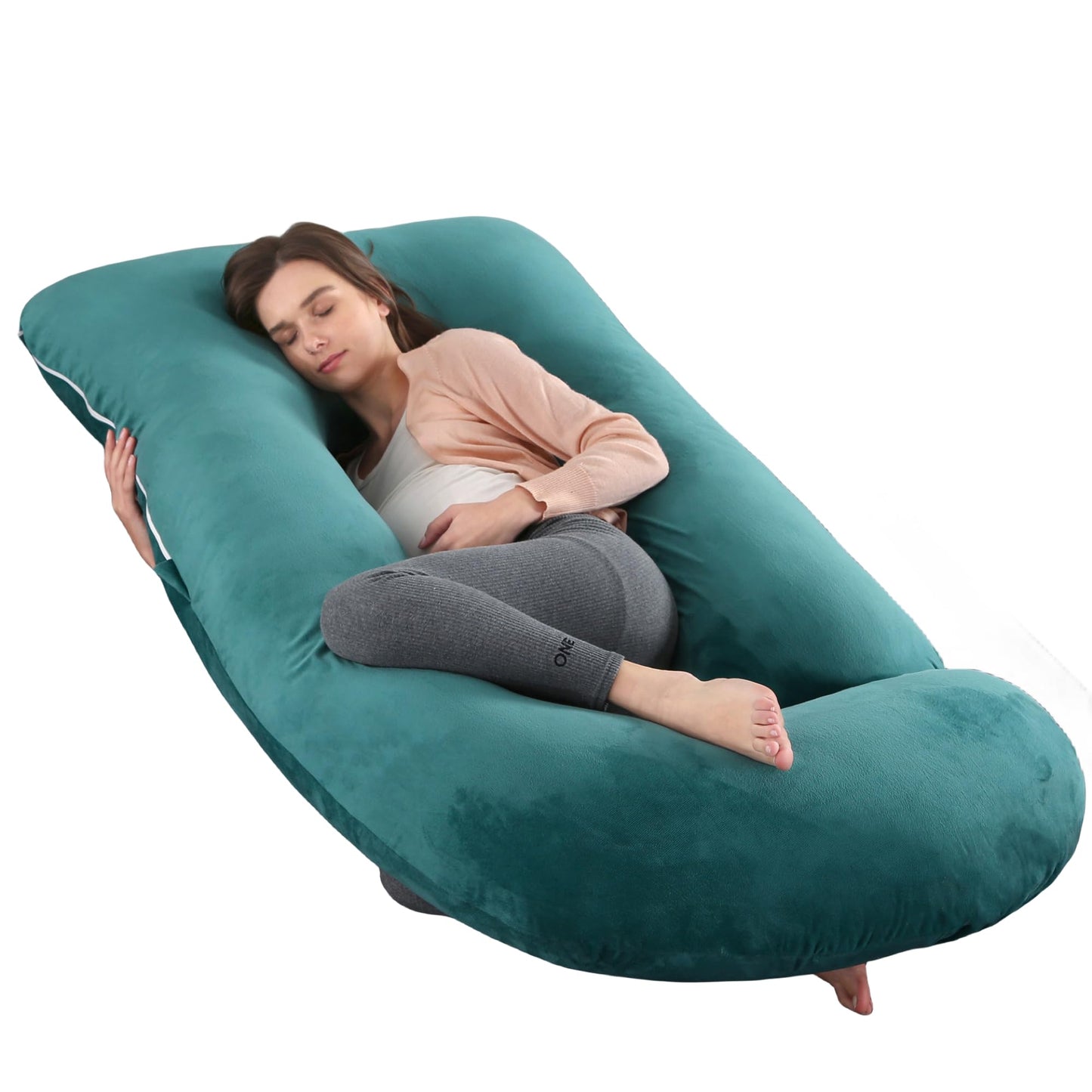 ALLOPERA Pregnancy Pillow, Full Body Maternity Pillow 57 inches, with Removable Washable Cover - Sleep Support for Legs, Back, Neck, Shoulder, HIPS, Belly, Velvet Cover (Dark Green)