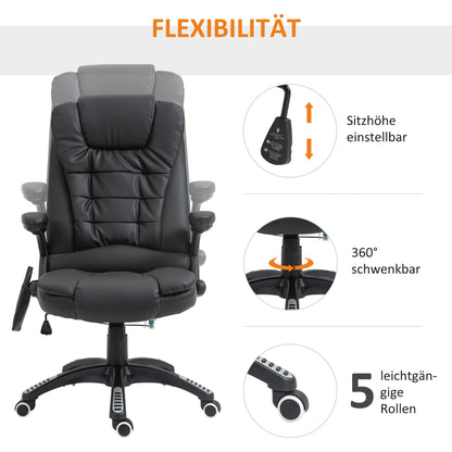 HOMCOM Massage Chair Office Chair Executive Gaming Chair 6 Point Vibration Massage with Heat Function Faux Leather Swivel Leather Chair Black 70 x 70 x 111 - 121cm