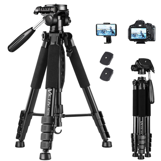 Victiv Camera Tripod with 52–160-185cm height, lightweight tripod with detachable 3-way head, aluminum camera stand for DSLR Canon Nikon Sony, tripod for smartphone with phone holder.