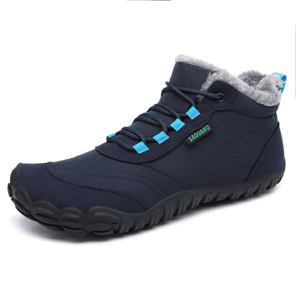 SAGUARO Winter barefoot shoes for women and men. Lined with water-resistant material. Dark blue, EU size 42. Ideal for outdoor activities in the winter.