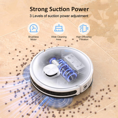 Lubluelu robot vacuum with mopping function 3-in-1, 4000Pa suction robot with laser navigation and 5 maps, 55 dB robot vacuum with app control, perfect for pet hair, carpets, hard floors, white (SL60D)