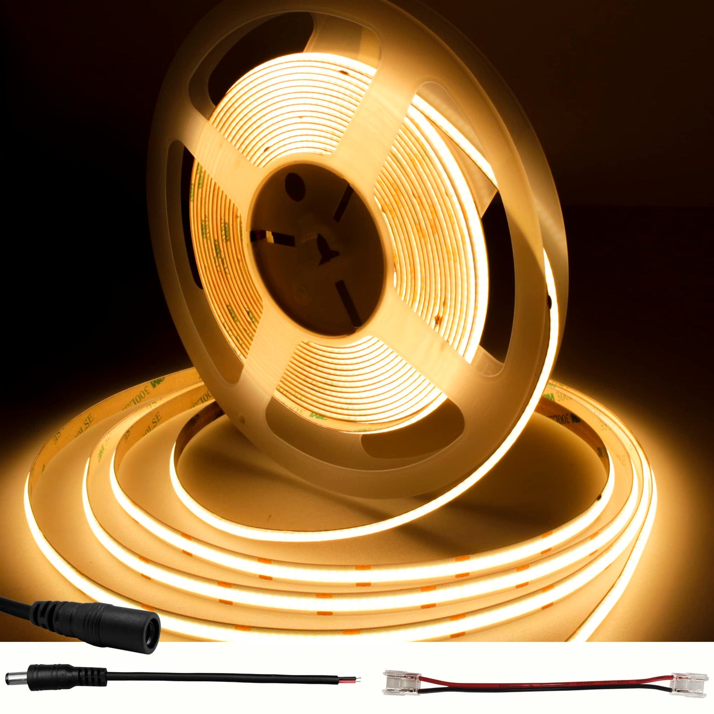TTWAY COB LED Strip 10M, 2700K Warm White LED Strip Lights with 384LEDs/M, CRI 93+, DC24V, 8mm Cob Connector, Uniform Light, LED Strip for Bedroom Decoration (Power Supply Not Included)