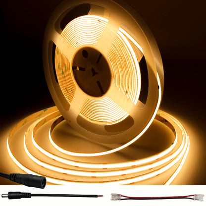 TTWAY COB LED Strip 10M, 2700K Warm White LED Strip Lights with 384LEDs/M, CRI 93+, DC24V, 8mm Cob Connector, Uniform Light, LED Strip for Bedroom Decoration (Power Supply Not Included)