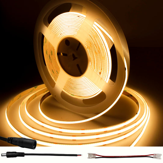 TTWAY COB LED Strip 10M, 2700K Warm White LED Strip Lights with 384LEDs/M, CRI 93+, DC24V, 8mm Cob Connector, Uniform Light, LED Strip for Bedroom Decoration (Power Supply Not Included)