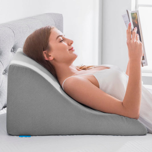 NOFFA Reading Pillow for Bed and Sofa - Memory Foam Wedge Pillow - Ergonomic Backrest Headrest - Perfect for back support while relaxing, playing, reading, or watching TV - Wide