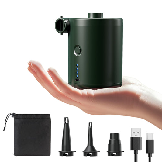 QPAU Electric Air Pump, 5000mAh Rechargeable Battery Air Pump, Quick-Fill Inflator Deflator Electric Air Pump with 3 Nozzles for camping sleeping pad, air mattress, inflatable boat.