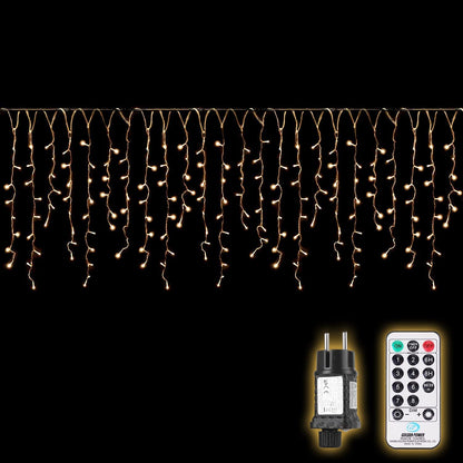 SALCAR 10m LED curtain light outdoor, icicle string lights with remote control and timer, indoor Christmas decoration window 8 modes, warm white.