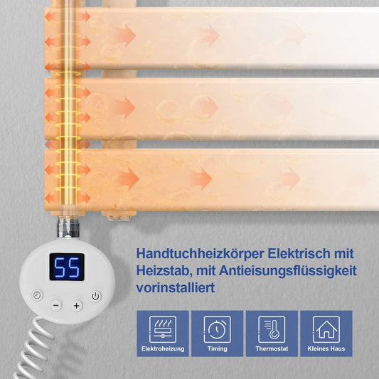 Meykoers Electric Towel Radiator with Thermostat, 899 x 600mm Bathroom Electric Towel Radiator Flat White Bathroom Towel Dryer Towel Warmer