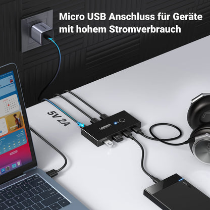 UGREEN USB Switch 2PC 2 In 4 Out USB 3.0 Switcher with 2 A to A cables for keyboard, mouse, printer, scanner, etc.