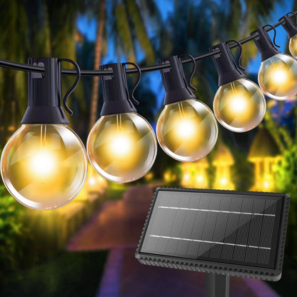 GHUSTAR Solar String Lights Outdoor Bulbs - 15M Outdoor Solar String Lights Weatherproof with 25+2 G40 LED IP65 Waterproof 4 Modes Outdoor Solar String Lights for Balcony Garden Wedding Decor Camping