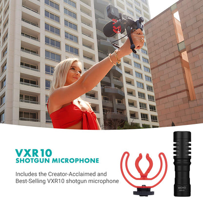Movo iVlogger-PRO Vlogging Kit for iPhone/Android - YouTube Starter Kit for Content Creators - Accessories: Phone Tripod, Phone Mount, RGB Light, and VXR10 Shotgun Microphone.