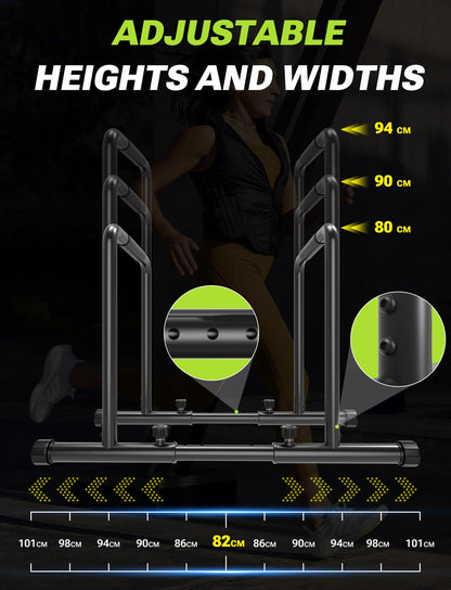 Yoleo Adjustable Dip Bars - 500kg Dip Station, portable, functional, fitness bar with safety lock, sturdy Dip Stand, body press, parallette exercise bar for calisthenics.