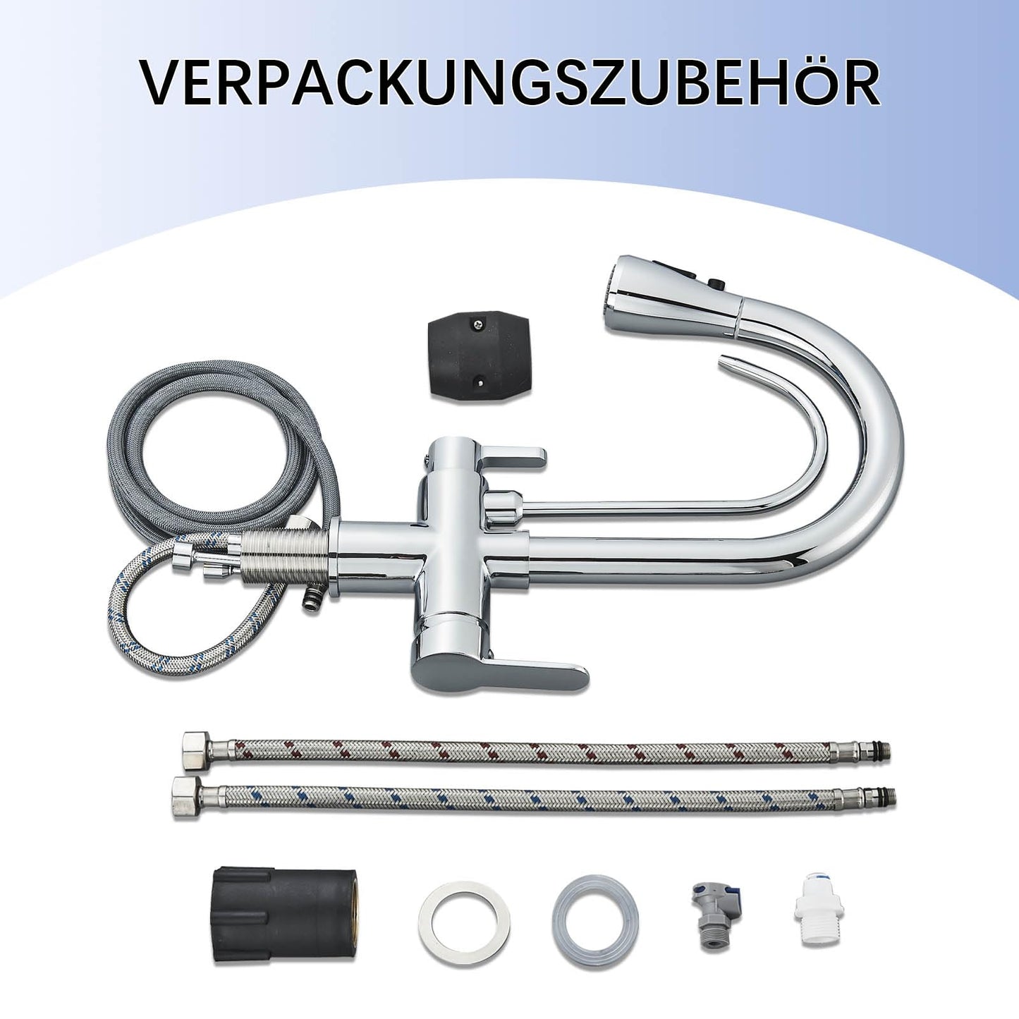 Onyzpily Kitchen Faucet Chrome High Pressure Kitchen Faucet with Pull-Out Sprayer, Pure Water Mixer Tap Sink Faucet 360° Swivel 2 Spray Functions High Arc Stainless Steel