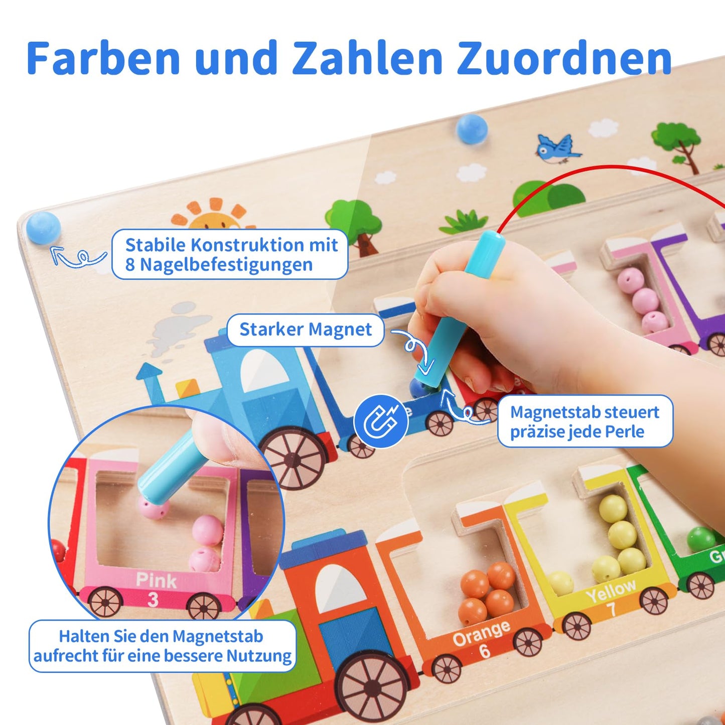 Montessori toy magnetic maze game for 2 3 4 5 year olds, wooden children's educational toy busy board, magnet toy kids motor skills toy sorting game gift for girls boys