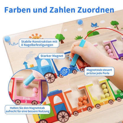 Montessori toy magnetic maze game for 2 3 4 5 year olds, wooden children's educational toy busy board, magnet toy kids motor skills toy sorting game gift for girls boys