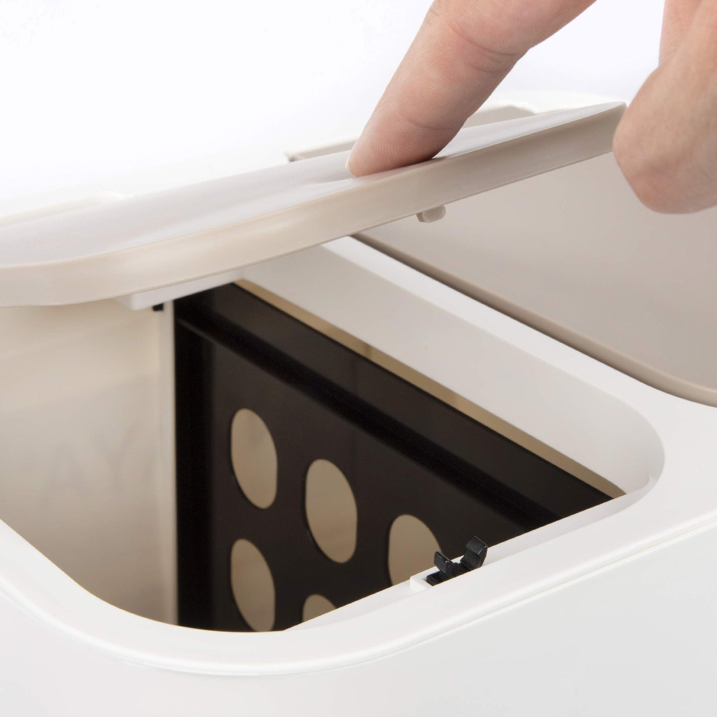 ONVAYA® waste separation system Ben | Waste separation with multiple compartments | Trash can in cream-white | Waste bin for kitchen & bathroom (27 liters, cream-beige-brown)