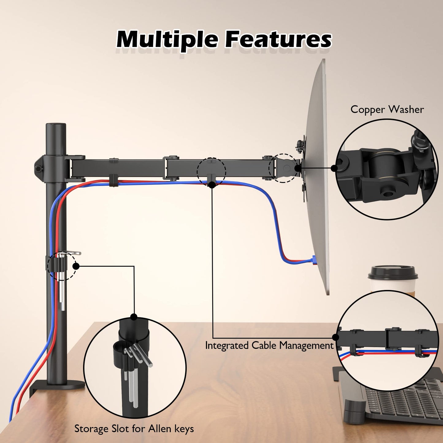 BONTEC 13-32 inch monitor mount for LED LCD screens up to 10 kg, monitor desk mount 1 monitor height adjustable tilt swivel, 2 mounting options, VESA 75x75/100x100, black