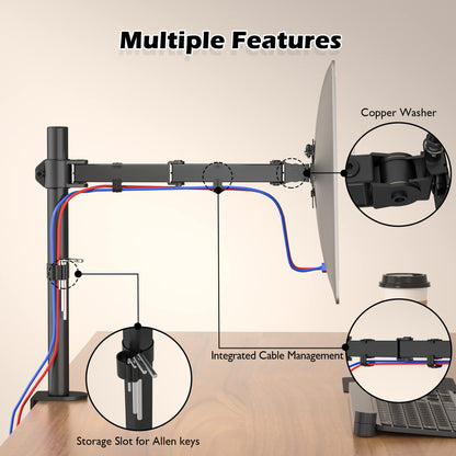 BONTEC 13-32 inch monitor mount for LED LCD screens up to 10 kg, monitor desk mount 1 monitor height adjustable tilt swivel, 2 mounting options, VESA 75x75/100x100, black