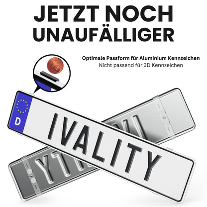 IVALITY® License Plate Holder Frameless - Bracket for 2X German License Plates, Universal License Plate Holder, Car License Plate Mount, 100% legal and Made in Germany.