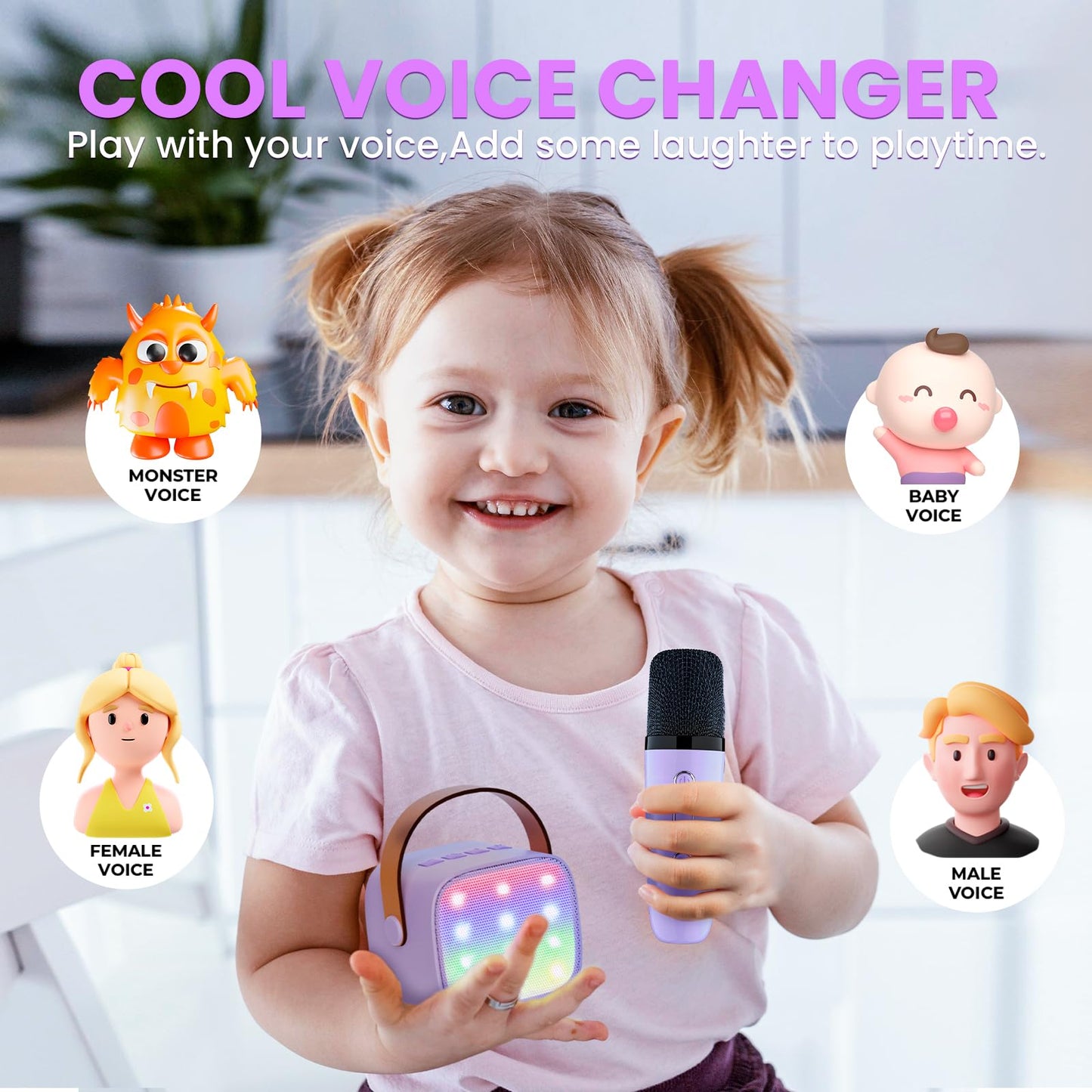 Wowstar Karaoke Machine with 2 microphones, [Premium Version] Bluetooth Karaoke Machine for kids and adults with voice changing effects & LED lights Boys Girls Gifts Home Party (Purple)