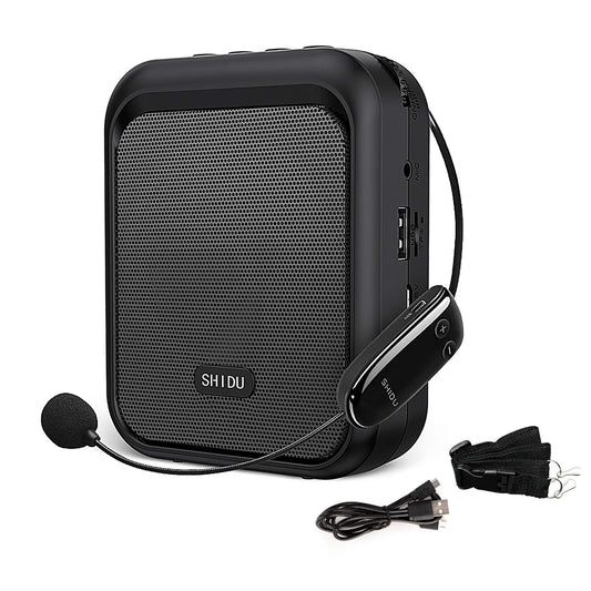 SHIDU Voice Amplifier Portable Bluetooth Speaker with wireless UHF Microphone Headset 10W 1800mAh PA System Supports MP3 audio for teachers, taxi drivers, coaches, trainers, tour guides.