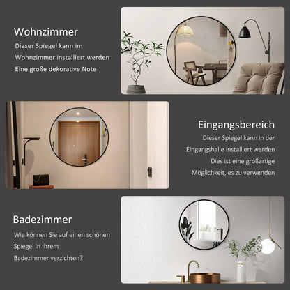 Goeze's Round Mirror Black 60cm Round Bathroom Mirror Black Metal Frame Mirror Decorative Bathroom Wall Mirror for Bathroom, Living Room, Guest WC