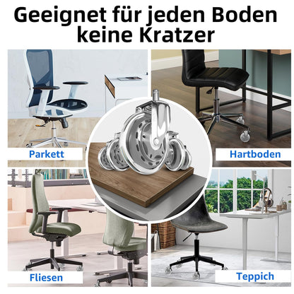 Sytopia office chair wheels 10mm, casters for office chairs 10mm x 22mm, rubber office chair casters 5-piece set for hard floors, parquet, laminate, floor protection mats, only compatible with IKEA office chairs (Silver)