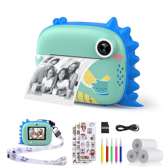 HiMont Kids Camera Instant Camera, Digital Camera for Kids with Printing Paper & 32G TF Card, Video Camera with Colored Pens & Fun Accessories, Gift for Children 3-14 Years Old (Blue)