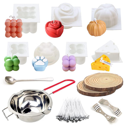 JILERWEAR Silicone Mold 6 Pack Candle Making Kit with Candle Wicks and Wax Melting Pot, for making scented candles, use as home decor.