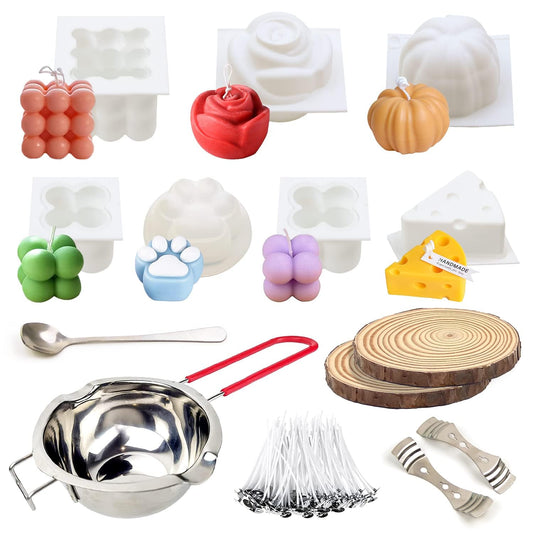 JILERWEAR Silicone Mold 6 Pack Candle Making Kit with Candle Wicks and Wax Melting Pot, for making scented candles, use as home decor.