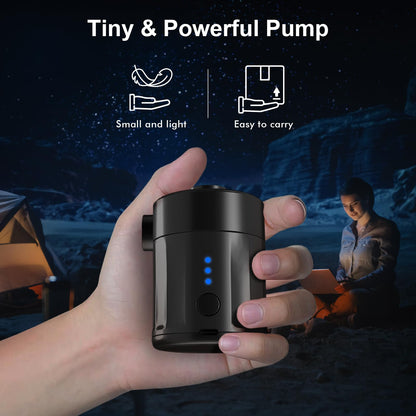 Mojimdo Portable Electric Air Pump, 5000 Pa Pump Battery, 450L/Min, Compact Air Pump with 4 Nozzles, for Camping, Air Mattress, Swim Ring, Air Cushion, Inflatable Boat, Vacuum Bag.