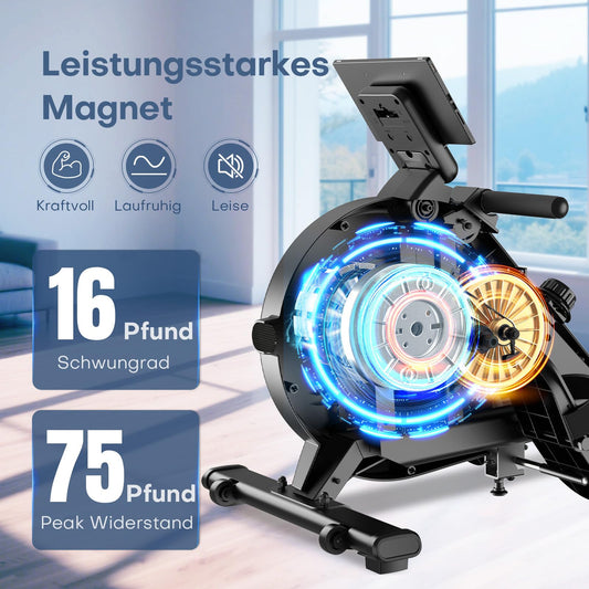 Home rowing machine, EvoSpark Magnetic Rowing Machine, with 16 resistance levels and dual-slide rail. Easy to assemble, supports up to 160kg.