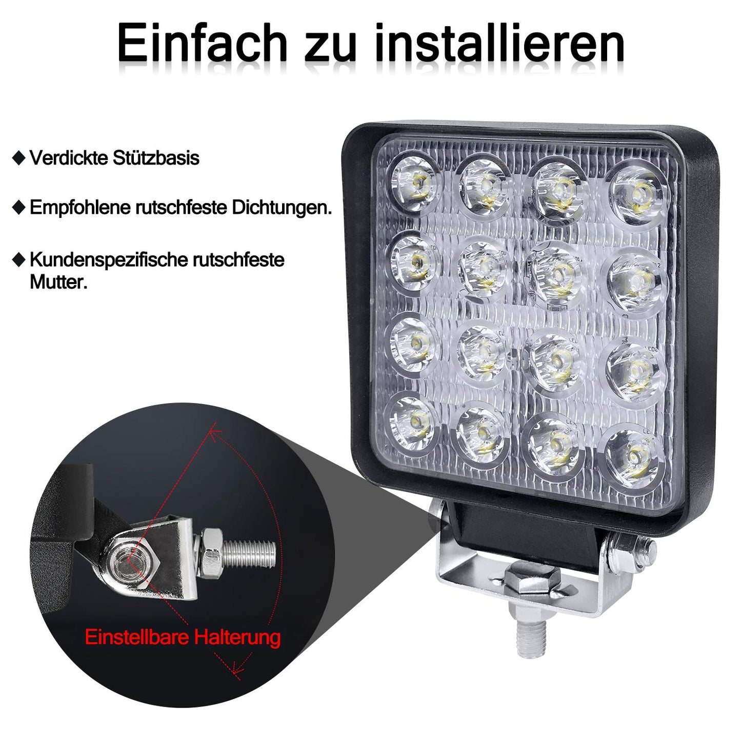 12V LED work lights by Aufun with 48W off-road floodlights, 4320lm. IP67 waterproof headlights for tractor, SUV, UTV, ATV. Set of 4.