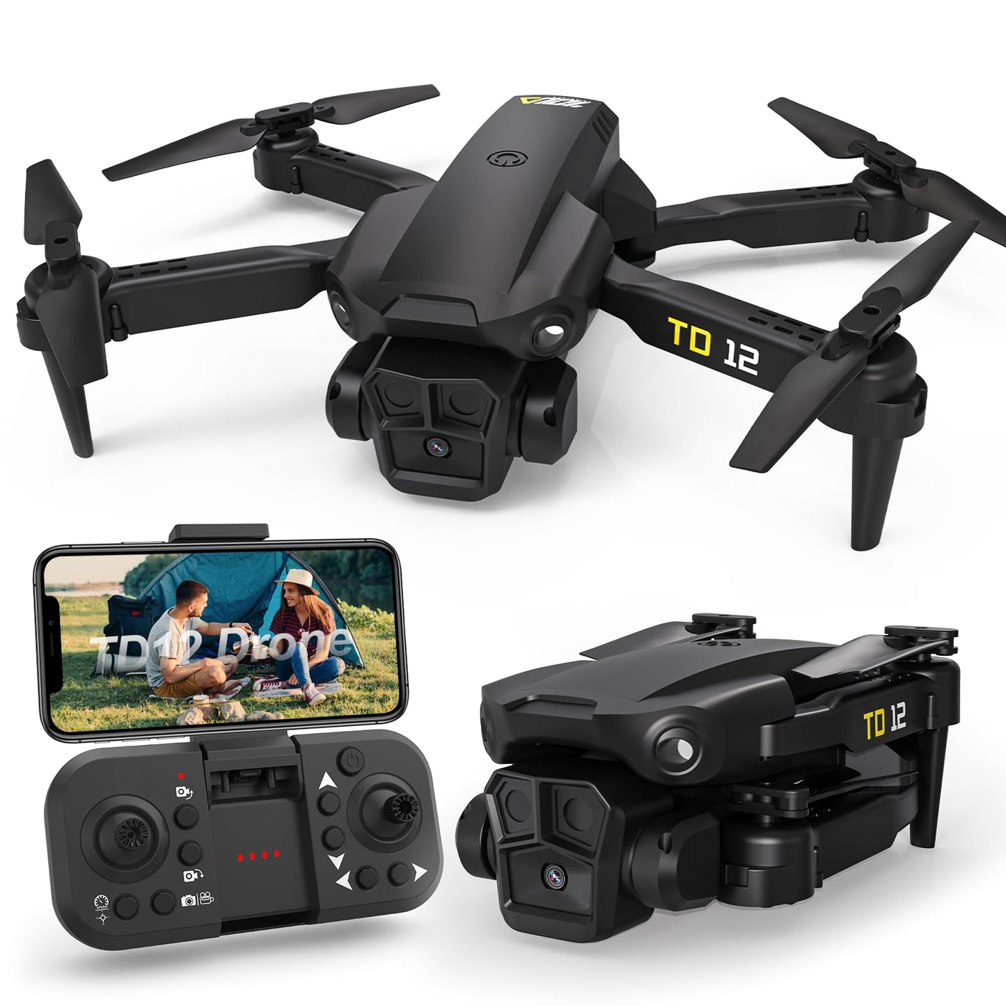 Toladrone drone with camera for beginners, drone with ESC camera, mini foldable FPV drone with headless mode, quadcopter with 2 batteries TD12 RC drone.