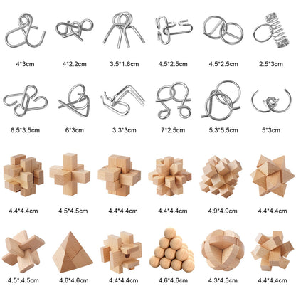 Advent Calendar 2024 Puzzle, 24 Day Christmas Countdown Calendar Puzzle with Metal Brain Teaser for Kids and Adults Challenge (Wooden)