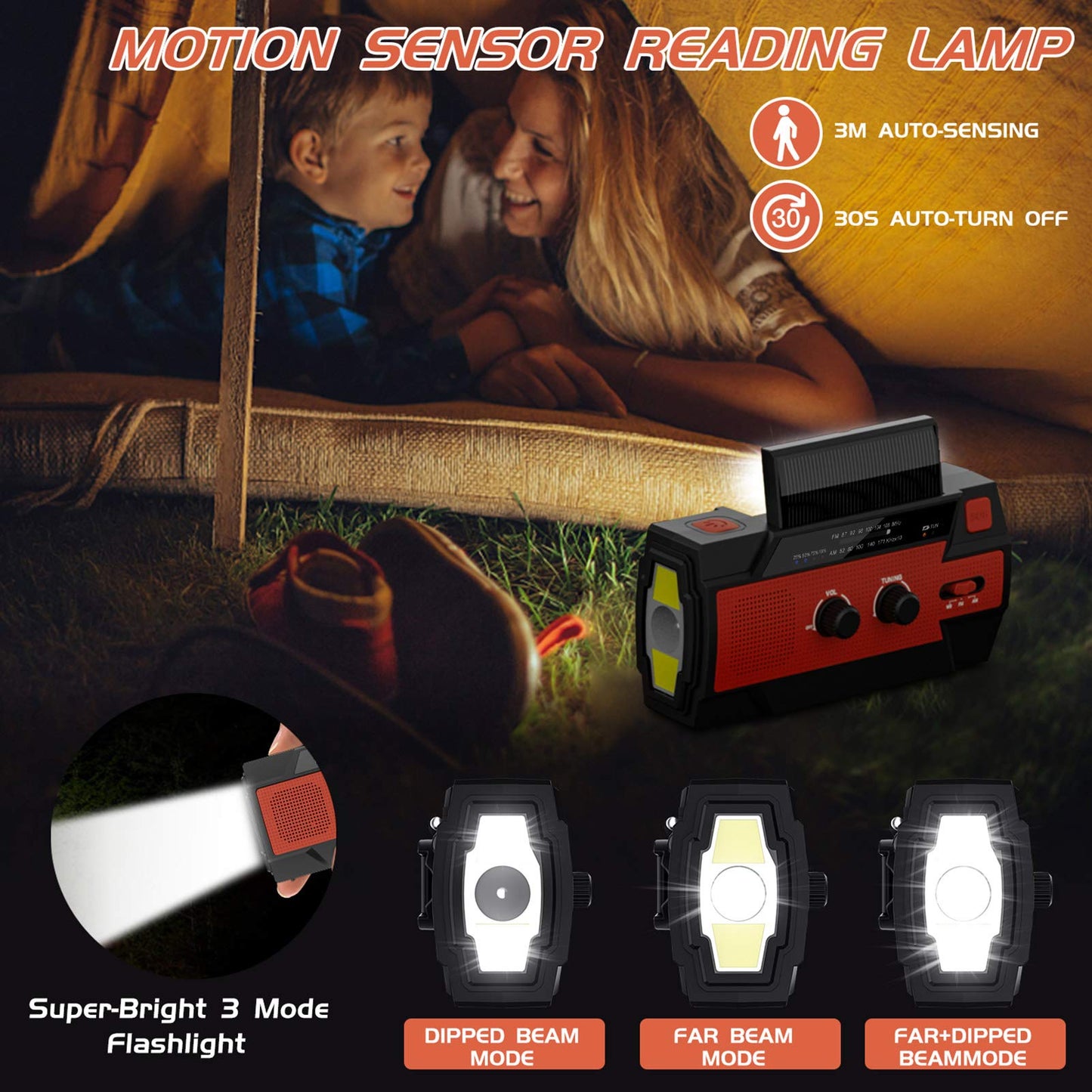 YIKANWEN Solar Radio, AM/FM Crank Radio Portable USB Emergency Radio with 4000mAh Rechargeable Battery and Hand Crank Dynamo for Camping, Travel (Red)