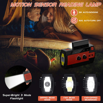 YIKANWEN Solar Radio, AM/FM Crank Radio Portable USB Emergency Radio with 4000mAh Rechargeable Battery and Hand Crank Dynamo for Camping, Travel (Red)