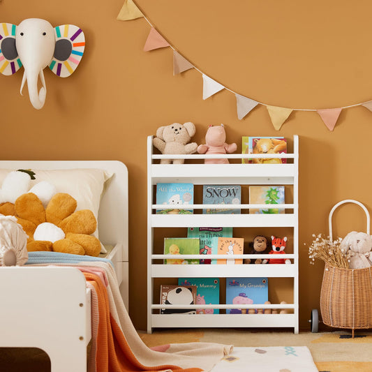SoBuy KMB08-K-W Kids bookshelf wall shelf storage shelf with 4 shelves for books and decor white dimensions: 60x80x12cm