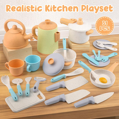 Dreamon Mud Kitchen Accessories Outdoor Kids Kitchen Play Kitchen Accessories Children's Pots And Pans Set 31PCS Kitchen Role Play Christmas Gift for Ages 3 4 5 6 years