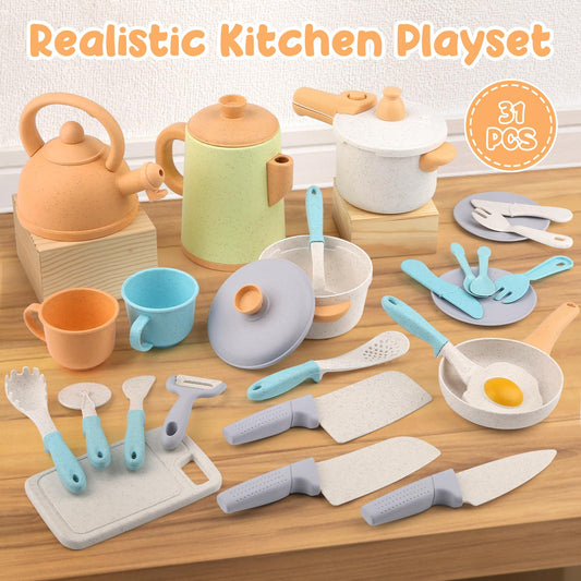 Dreamon Mud Kitchen Accessories Outdoor Kids Kitchen Play Kitchen Accessories Children's Pots And Pans Set 31PCS Kitchen Role Play Christmas Gift for Ages 3 4 5 6 years