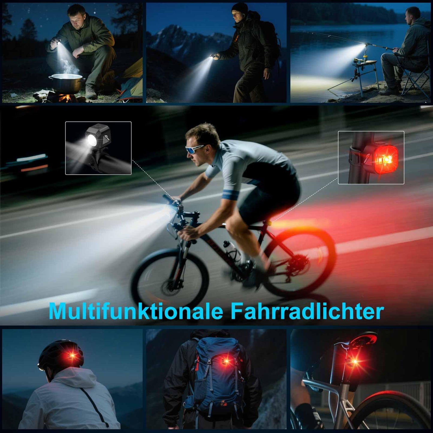 toptrek Bike Light Set USB Rechargeable, StVZO Approved Bike Lights LED Set, IPX5 Waterproof Bike Lighting Set, Low Battery Reminder, Front & Rear Light Set