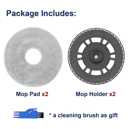 Mop pads with plates replacement parts for Dreame L10S Pro Ultra Heat / L10S Ultra Gen 2 / L20 Ultra / L40 Ultra / X40 Ultra / X40 Master / X30 Ultra / Mova E30 Ultra robot vacuum (2+2 pieces)
