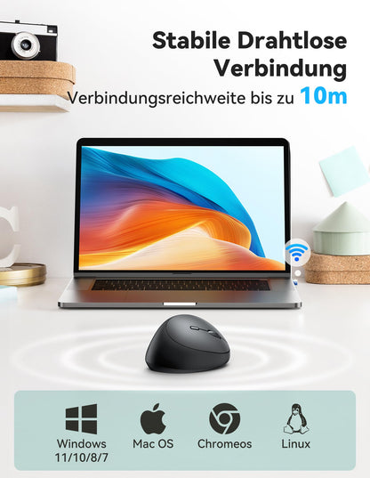TECKNET Ergonomic Wireless Mouse, 4800 DPI Vertical Mouse, 99% Noise Reduction, 6 Buttons, 2.4G Computer Wireless Mouse, Quiet Wireless Mouse for Laptop, PC, Chromebook, Mac
