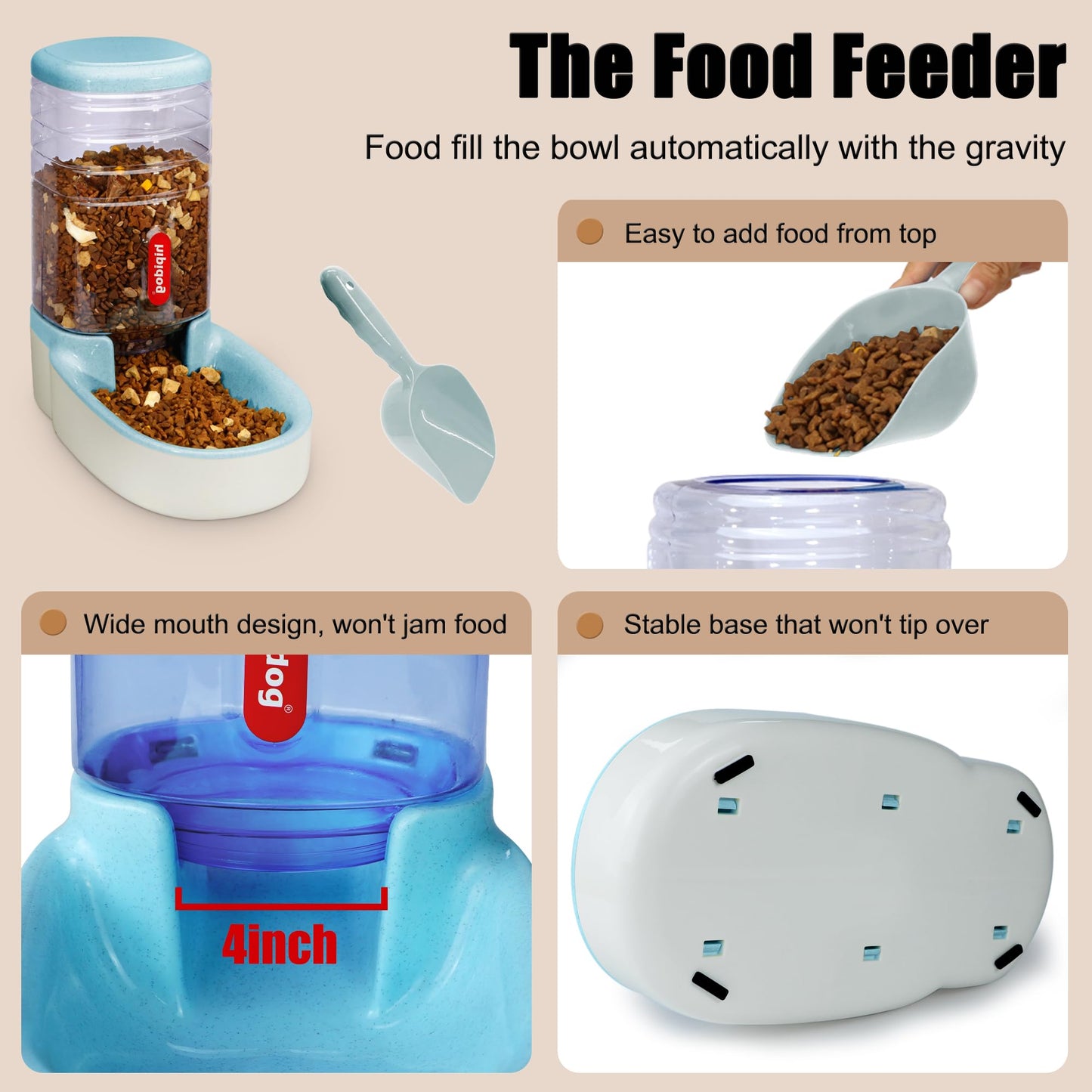 Automatic feeder for small and medium-sized pets, 3.8L, travel feeder and water dispenser for dogs, cats, pets (Blue)