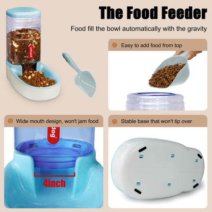 Automatic feeder for small and medium-sized pets, 3.8L, travel feeder and water dispenser for dogs, cats, pets (Blue)