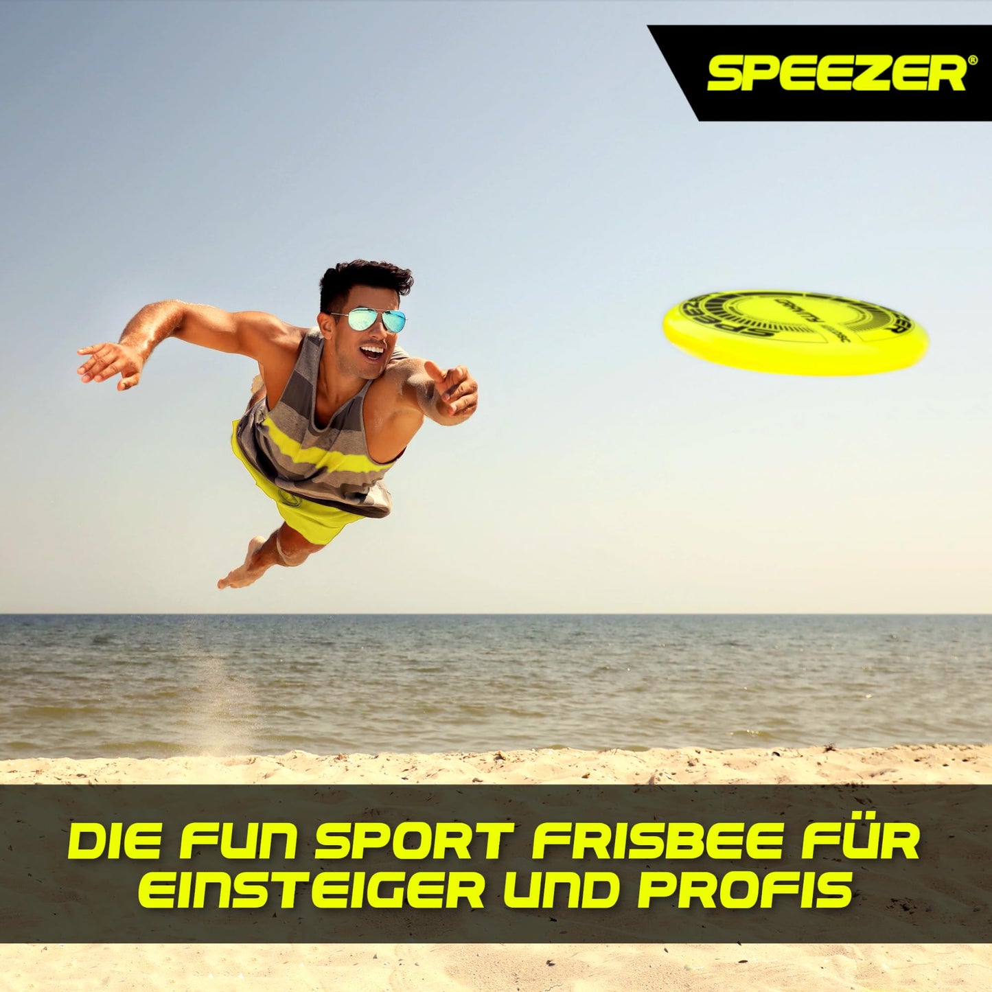 SPEEZER® Gravity Frisbee 175g - the neon yellow professional throwing disc is the outdoor fun sports game - frisbee disc for children adults - ultimate flying disc beach toy frisbee ring throwing ring