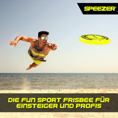 SPEEZER® Gravity Frisbee 175g - the neon yellow professional throwing disc is the outdoor fun sports game - frisbee disc for children adults - ultimate flying disc beach toy frisbee ring throwing ring