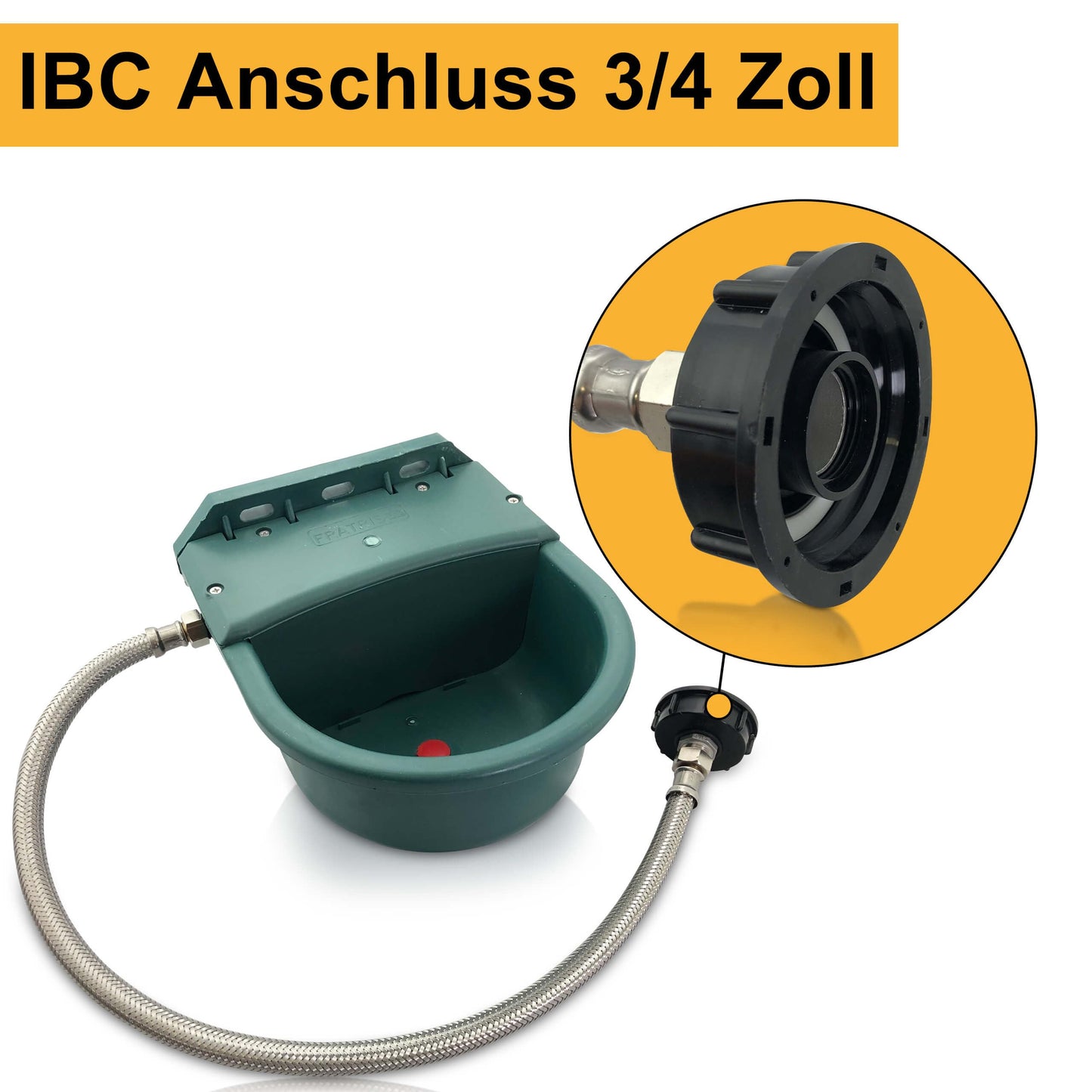 Plastic water trough with IBC container connection set | 4 liters | Ideal for horses, cattle, sheep, and dogs | Float drinker with brackets trough ball