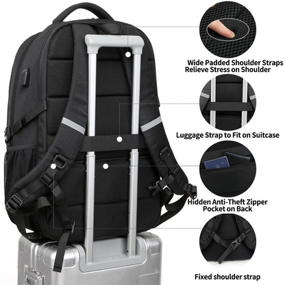Extra Large Backpack for Men 55L, 18.4 Inch Laptop for School Work with USB Charging Port Waterproof Business Travel Notebook Bag School Backpack for Men Women Boys Teenagers Black